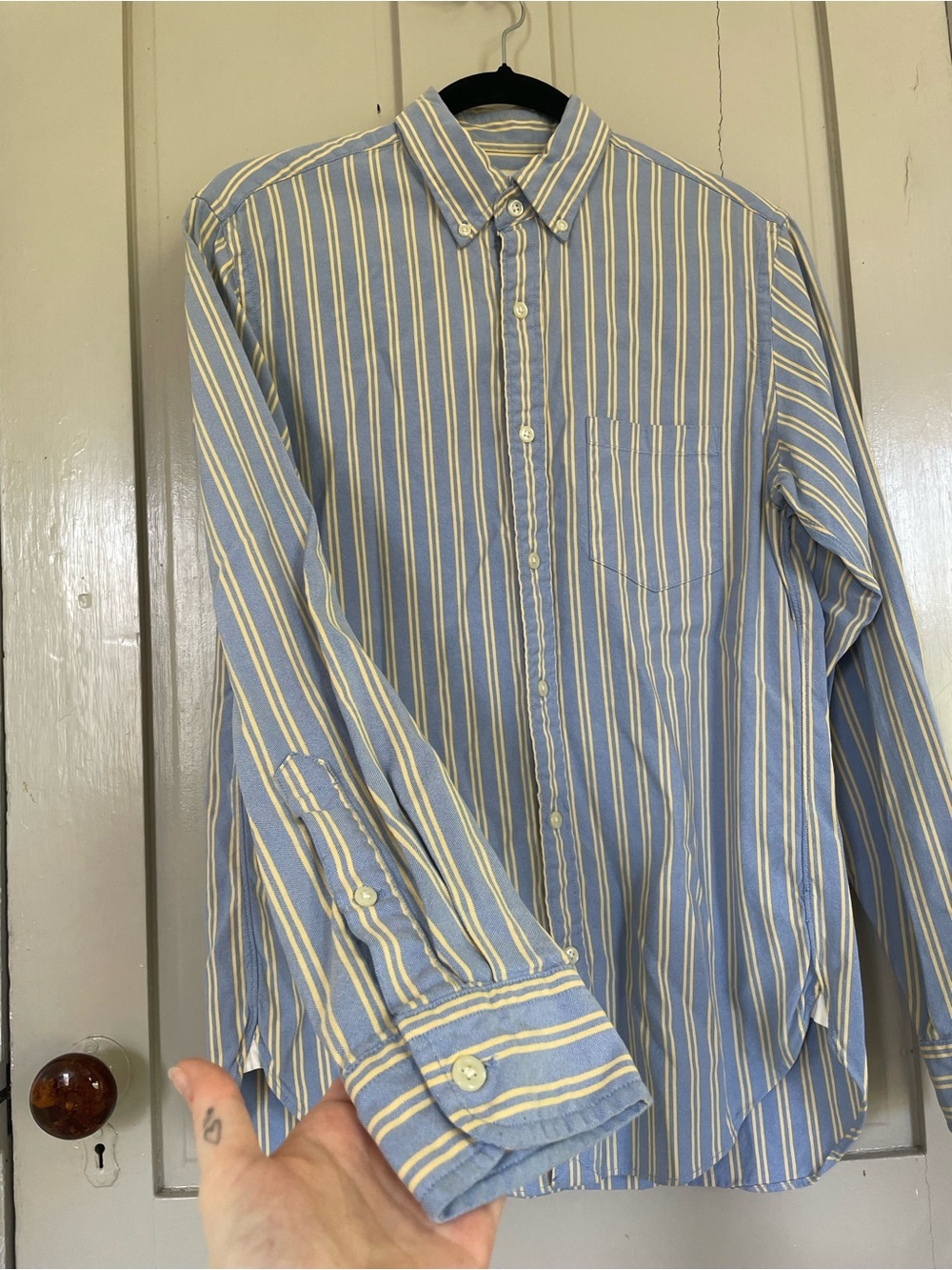J. Crew Blue & Yellow Stripe Button-Down “The Perfect Shirt” 100% Cotton Vintage - Picture 2 of 11
